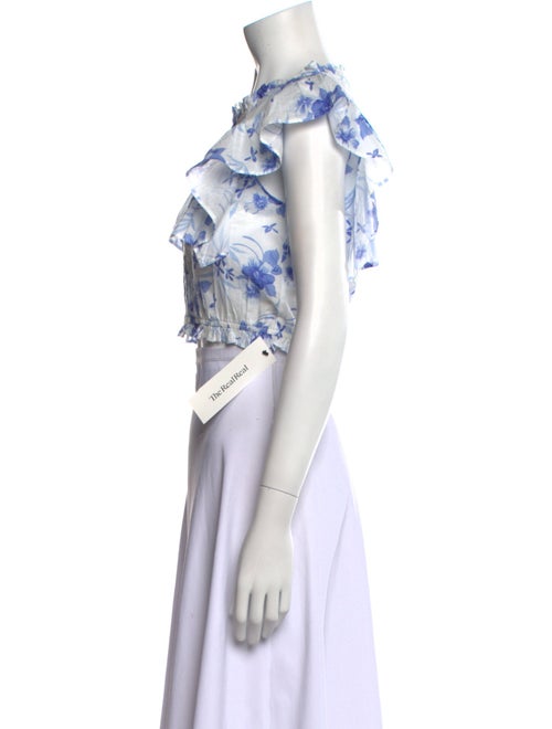 LoveShackFancy Floral Print Mock Neck Crop Top