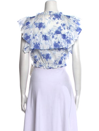 LoveShackFancy Floral Print Mock Neck Crop Top