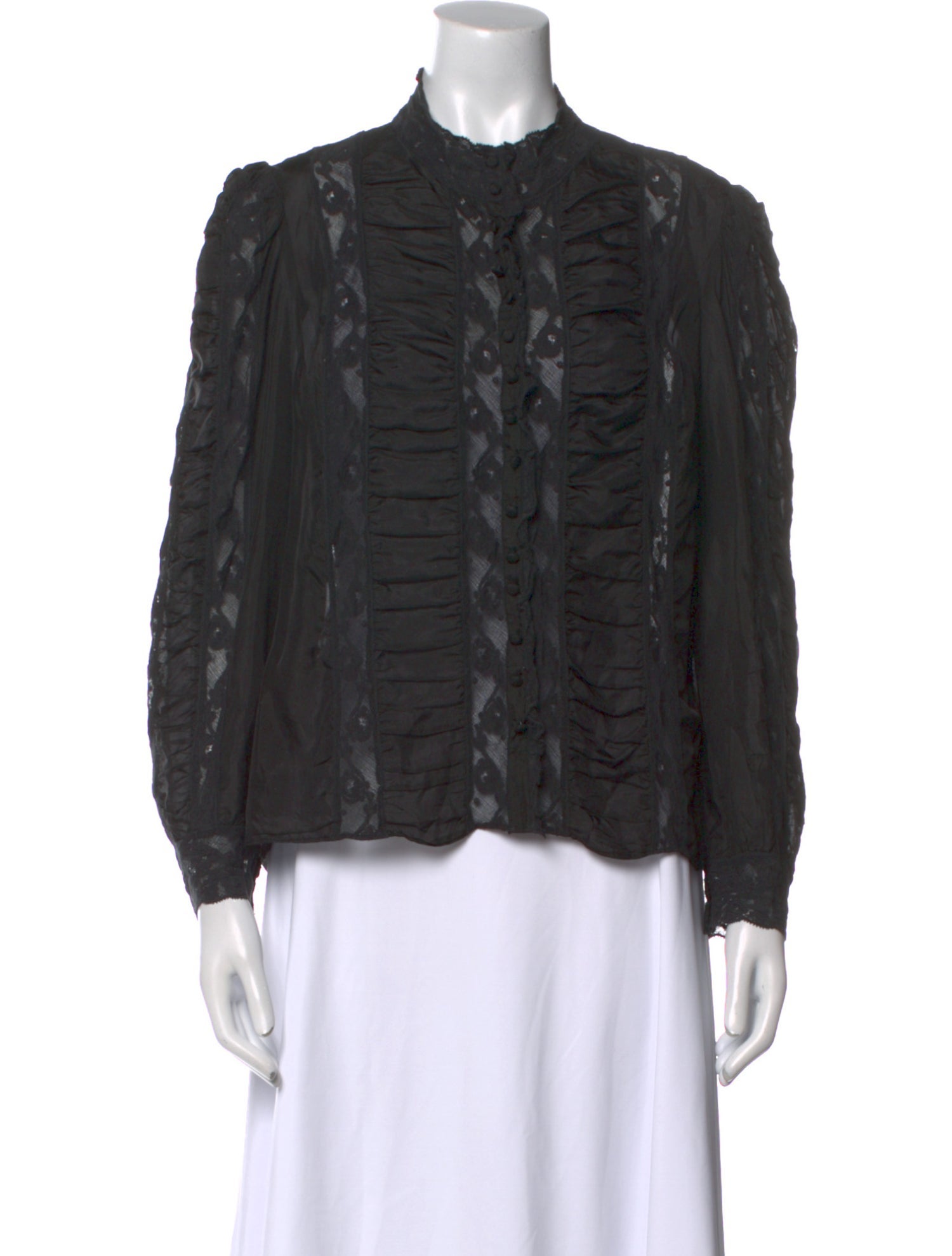 LoveShackFancy Silk Mock Neck Button-Up Top