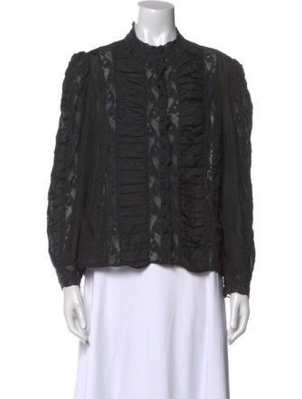 LoveShackFancy Silk Mock Neck Button-Up Top