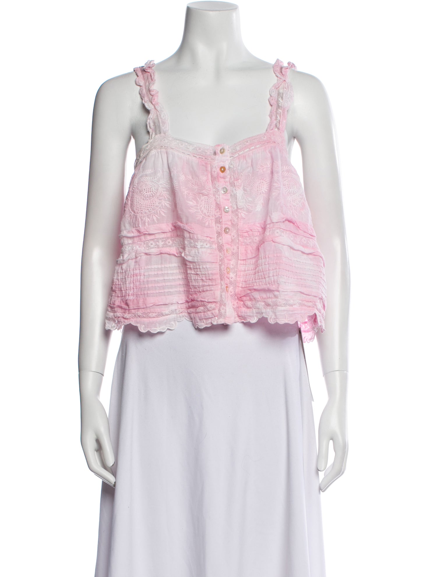 LoveShackFancy Lace Pattern Square Neckline Crop Top