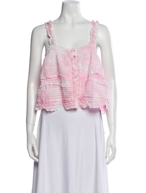 LoveShackFancy Lace Pattern Square Neckline Crop Top