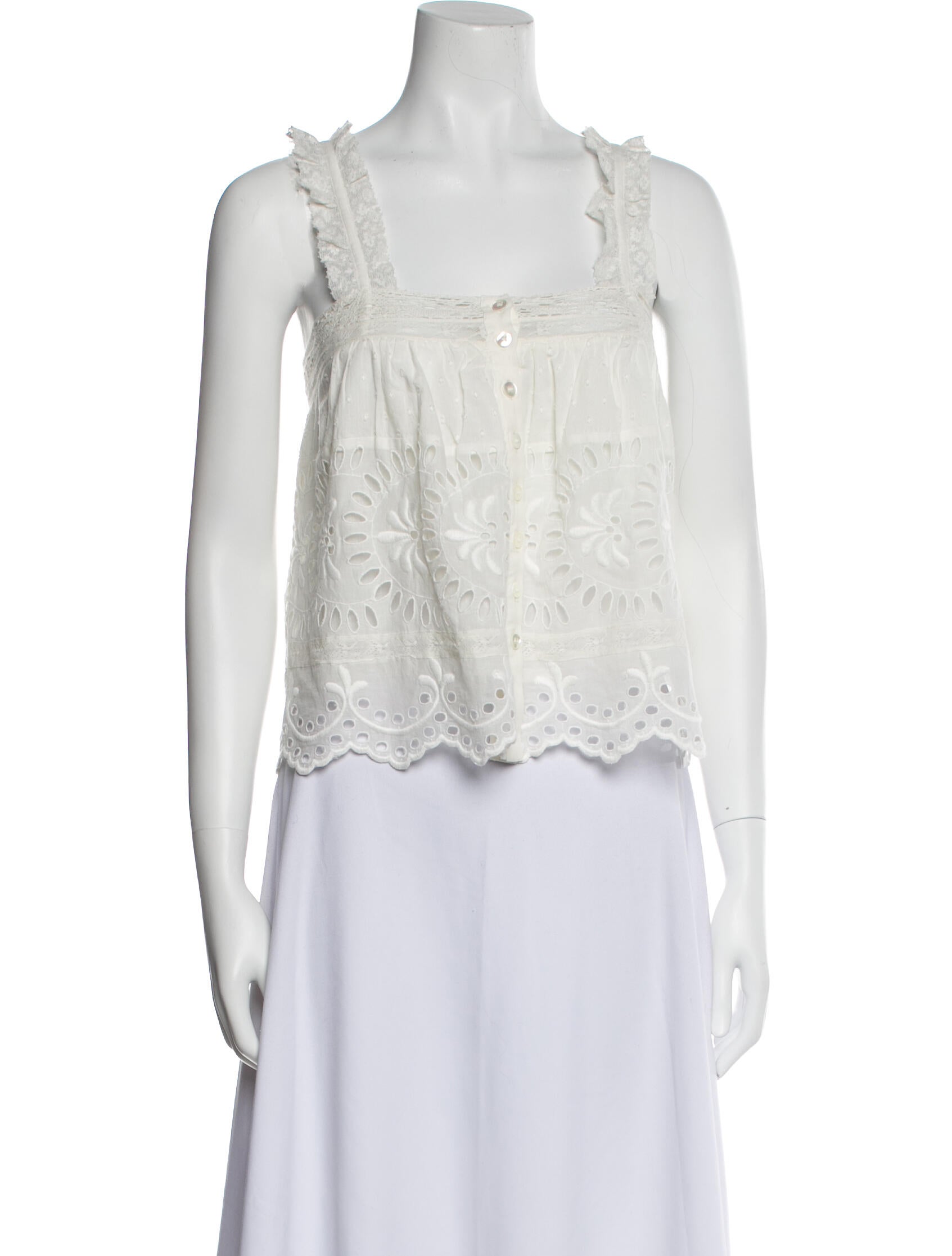 LoveShackFancy Square Neckline Sleeveless Crop Top