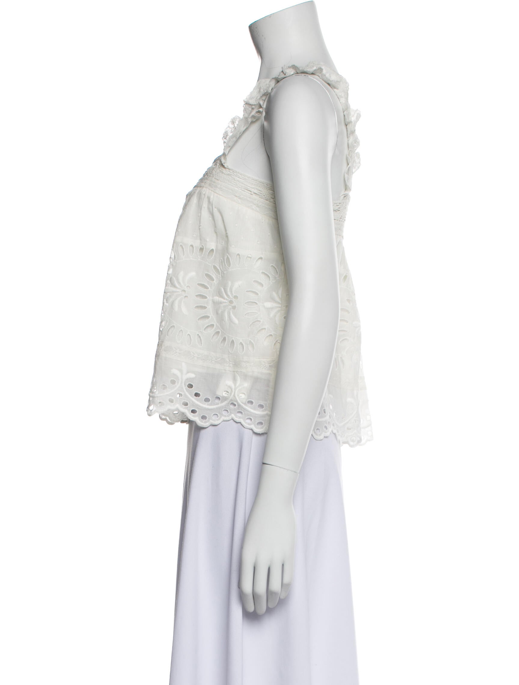 LoveShackFancy Square Neckline Sleeveless Crop Top