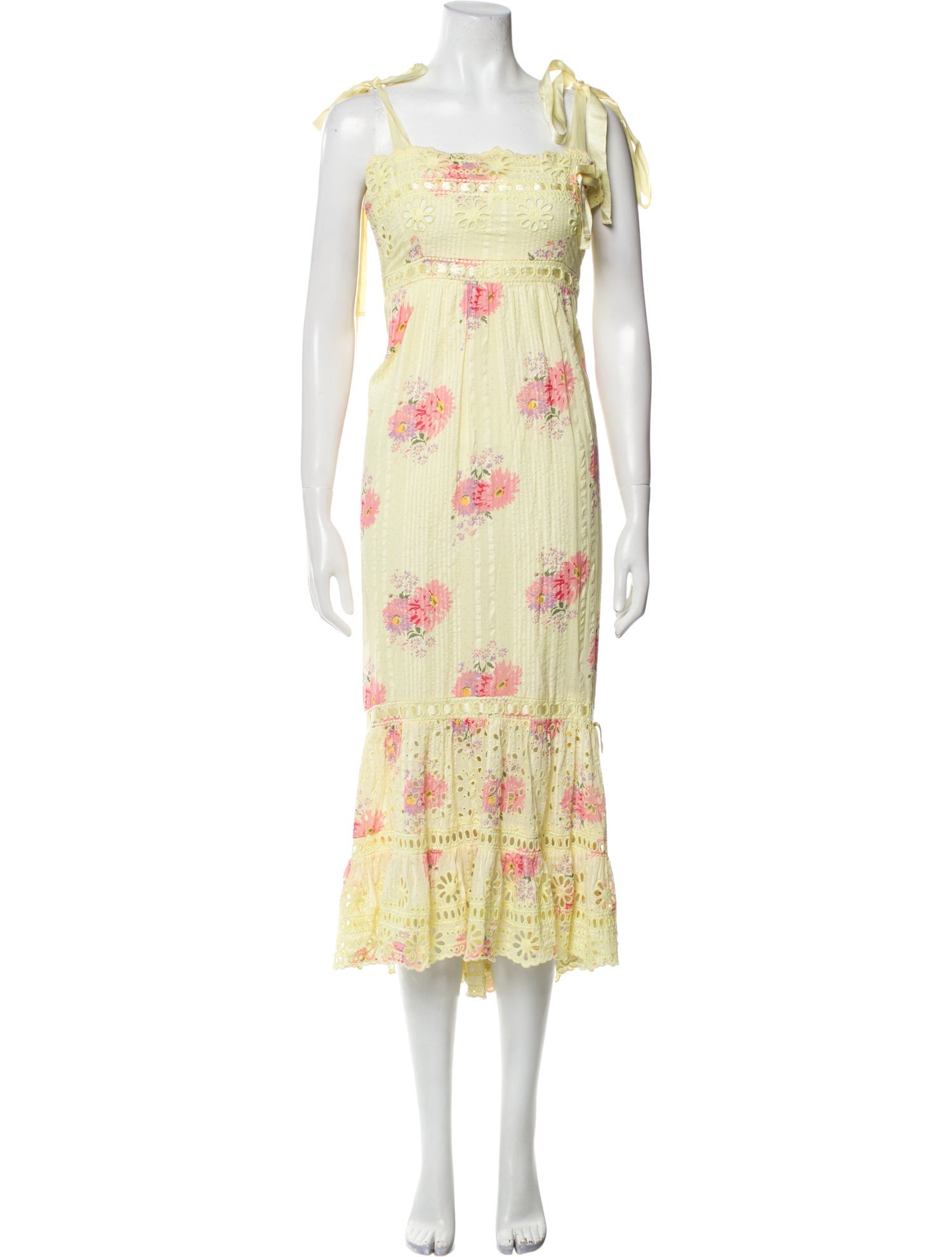 LoveShackFancy Floral Print Midi Length Dress