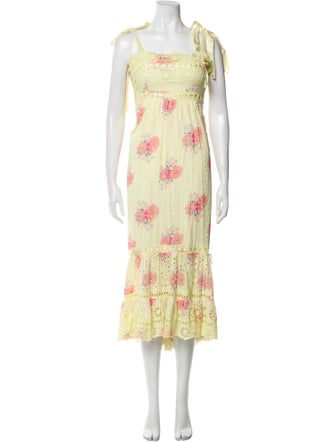 LoveShackFancy Floral Print Midi Length Dress