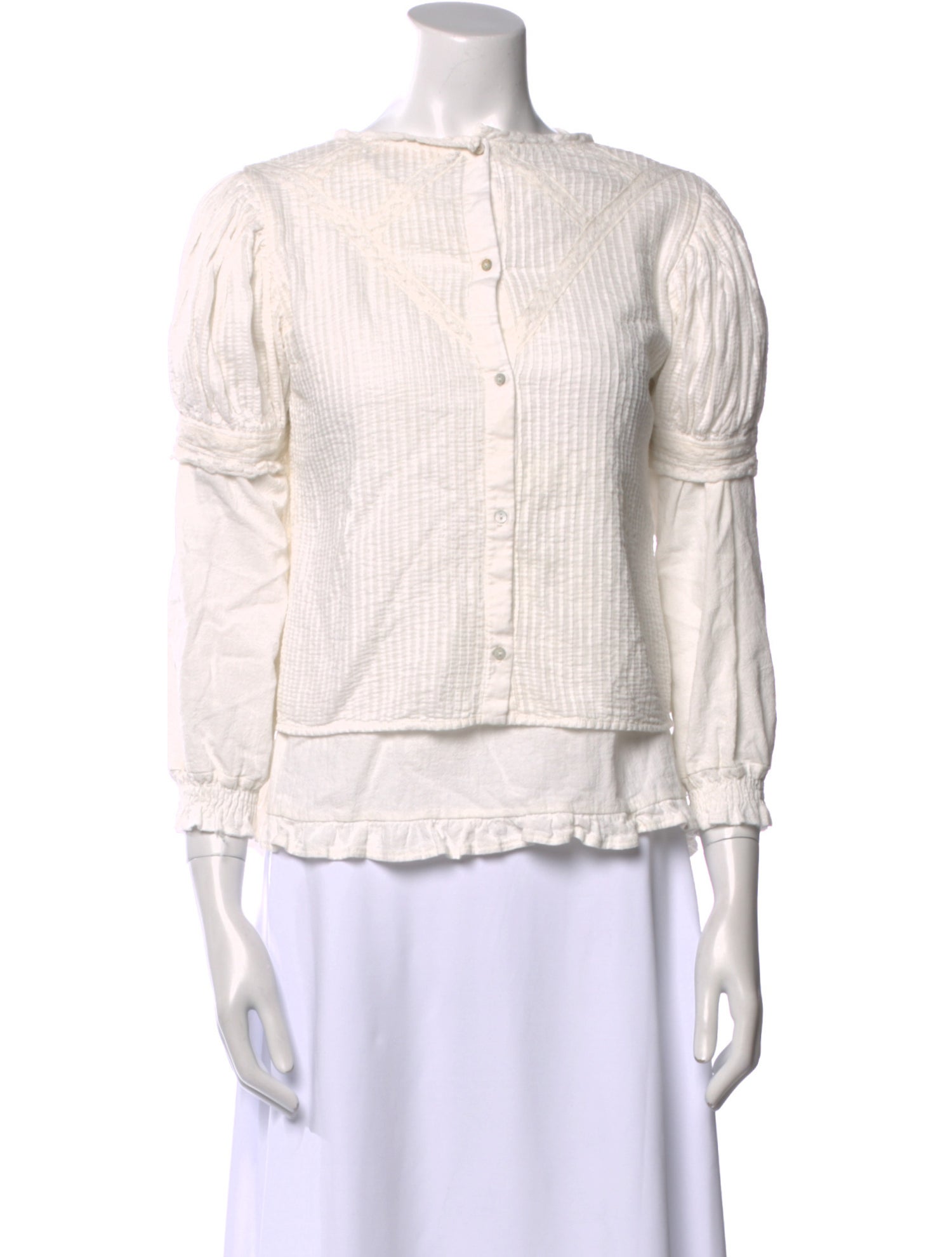 LoveShackFancy Bateau Neckline Three-Quarter Sleeve Blouse