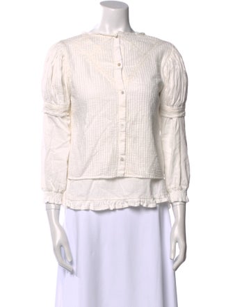 LoveShackFancy Bateau Neckline Three-Quarter Sleeve Blouse