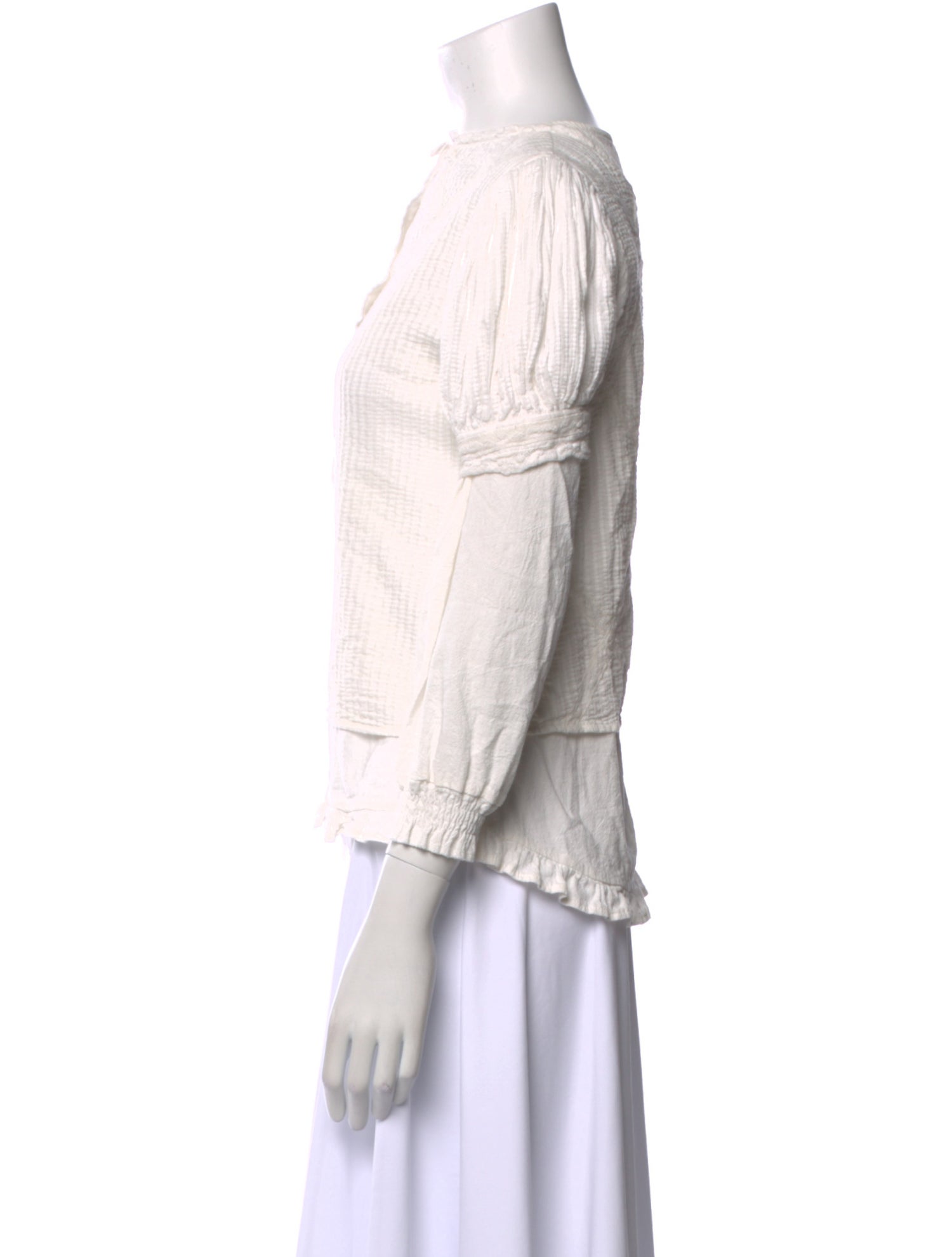 LoveShackFancy Bateau Neckline Three-Quarter Sleeve Blouse