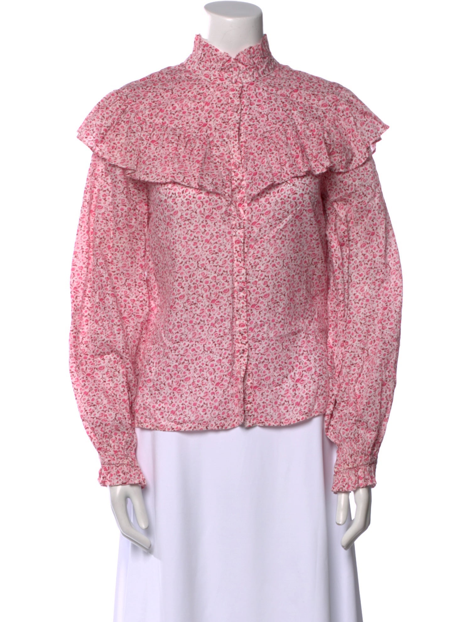 LoveShackFancy Floral Print Mock Neck Blouse