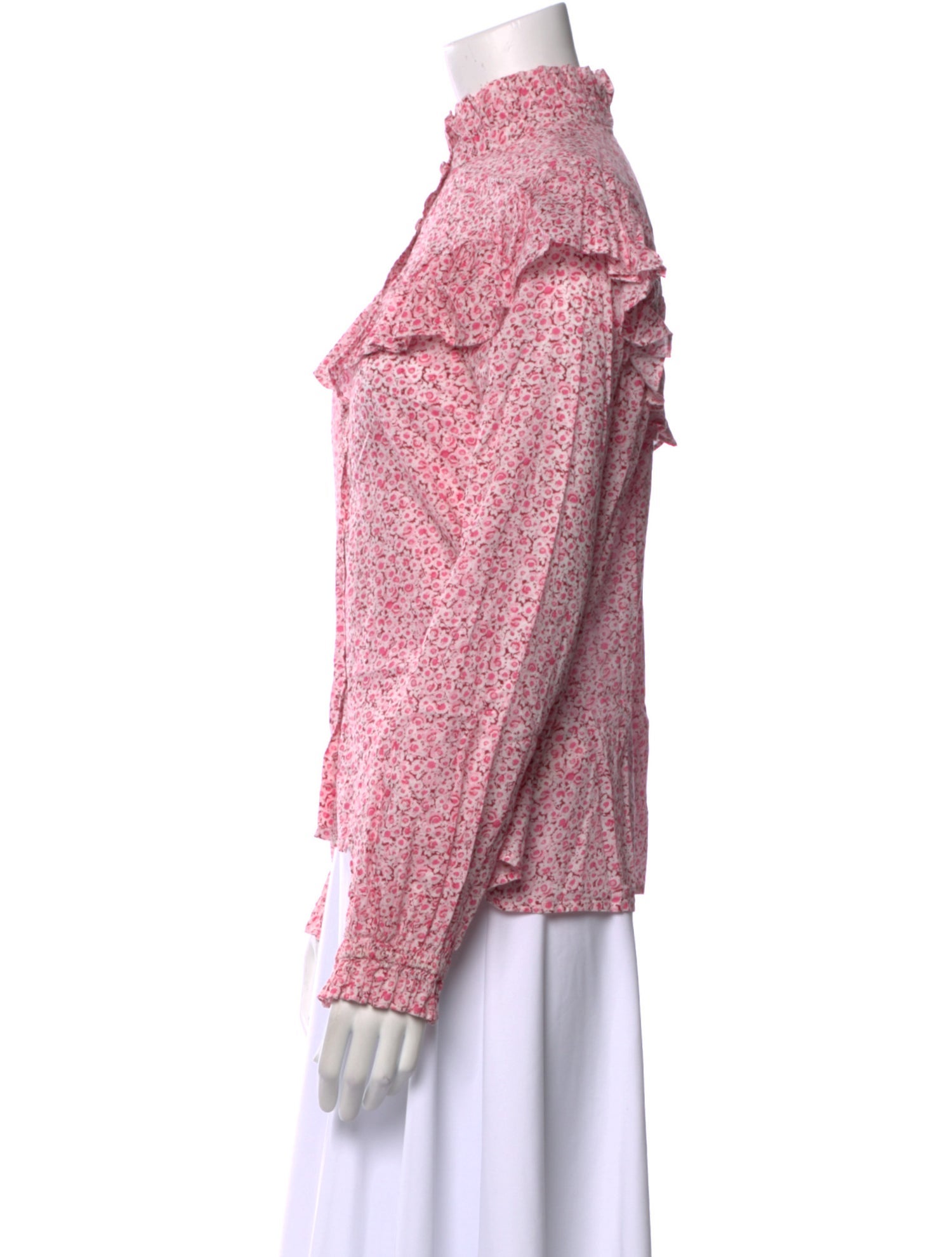 LoveShackFancy Floral Print Mock Neck Blouse