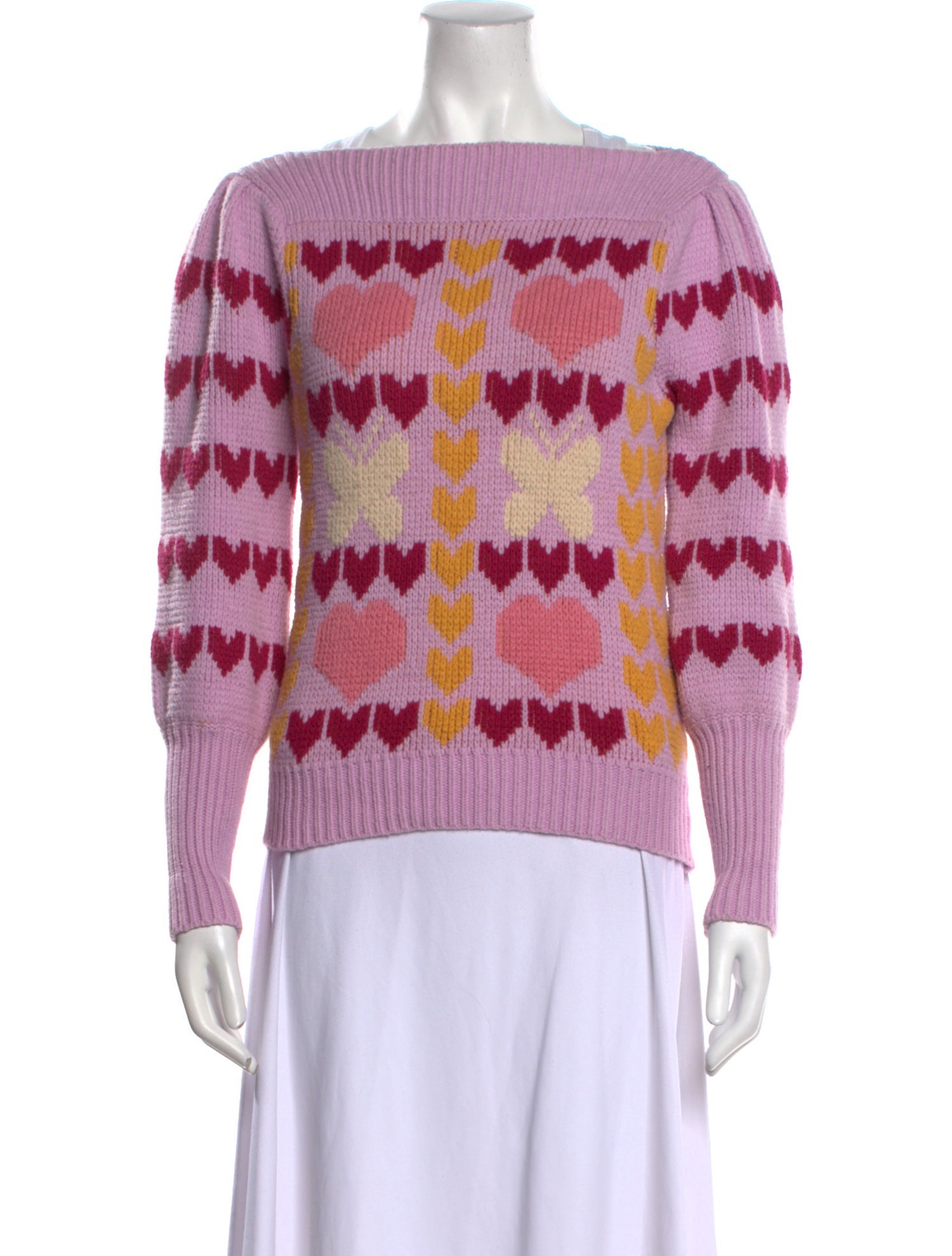 LoveShackFancy Striped Bateau Neckline Sweater