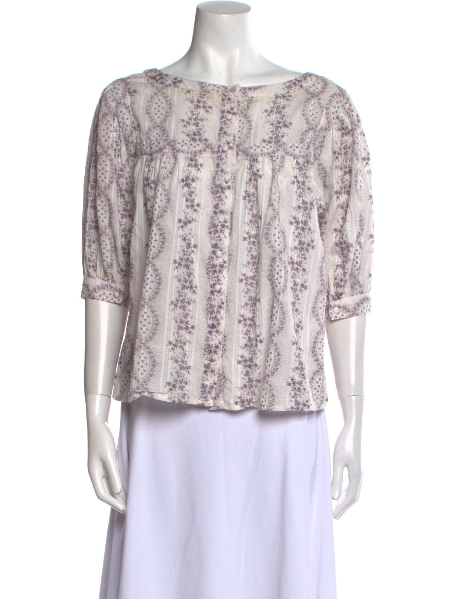 LoveShackFancy Printed Bateau Neckline Blouse