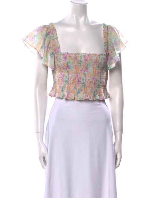 LoveShackFancy Floral Print Square Neckline Crop Top