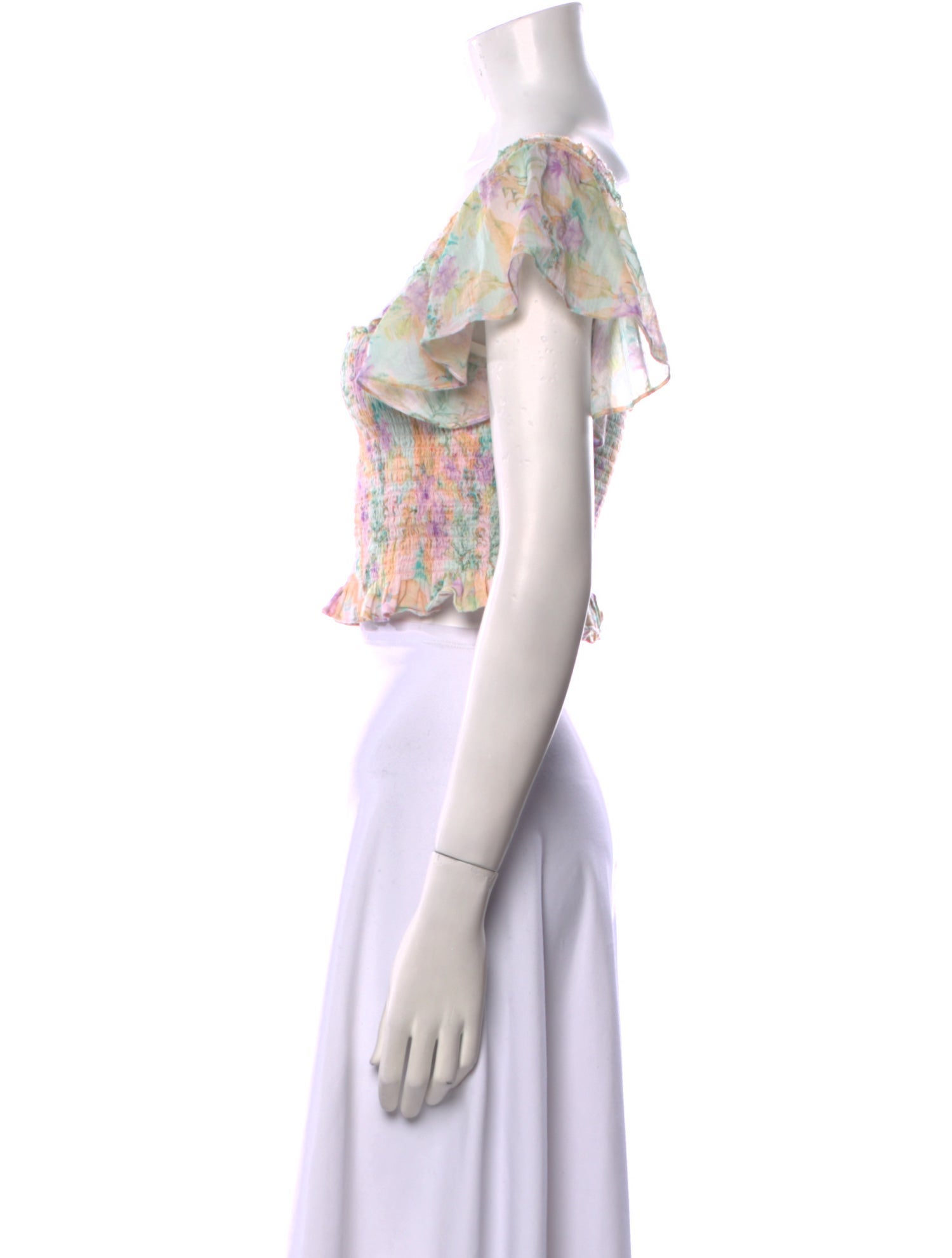 LoveShackFancy Floral Print Square Neckline Crop Top