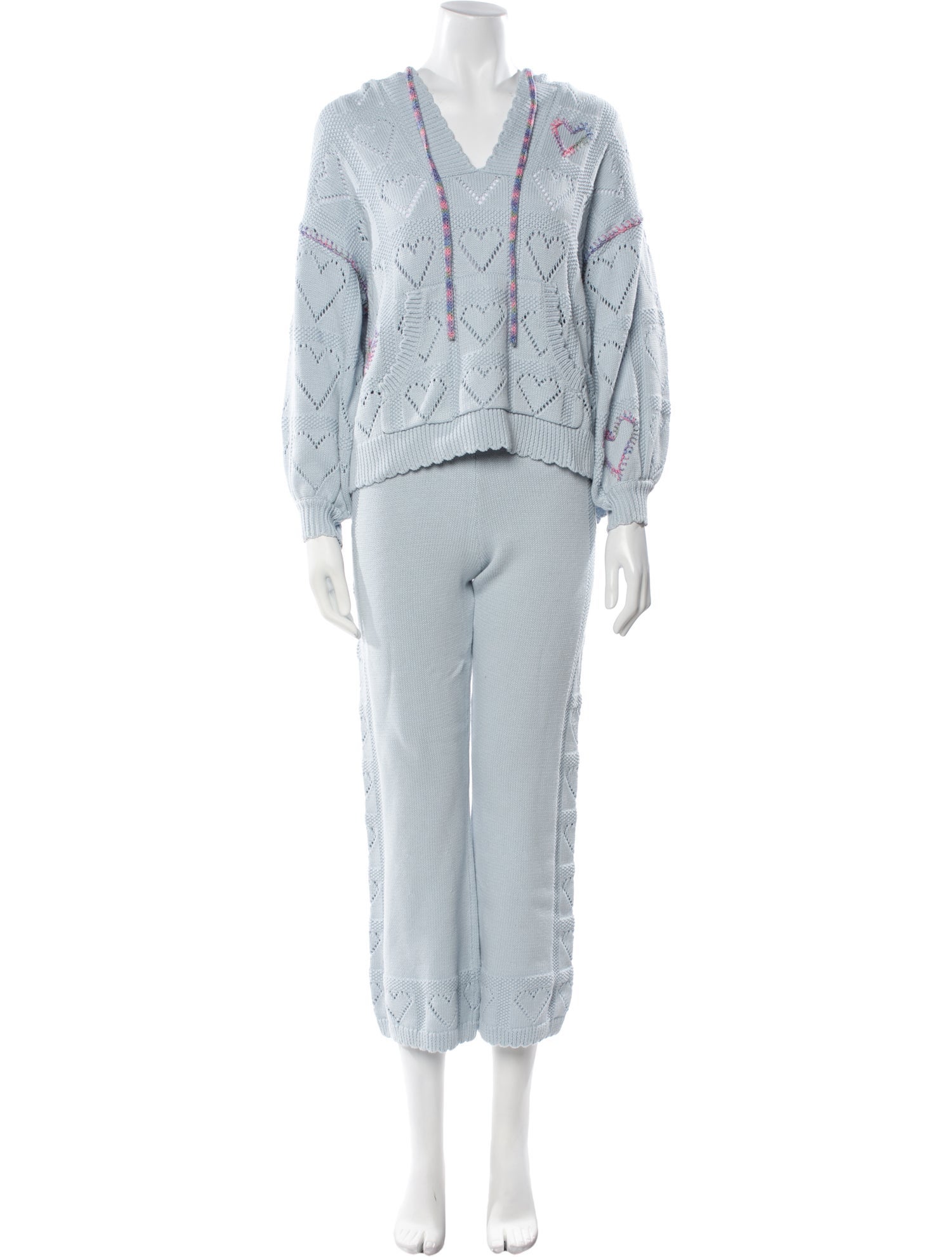 LoveShackFancy Patterned Whipstitch Trim Pant Set w/ Tags