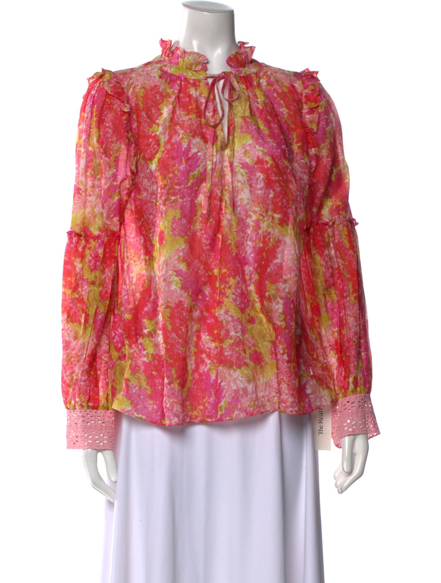 LoveShackFancy Floral Print Mock Neck Blouse