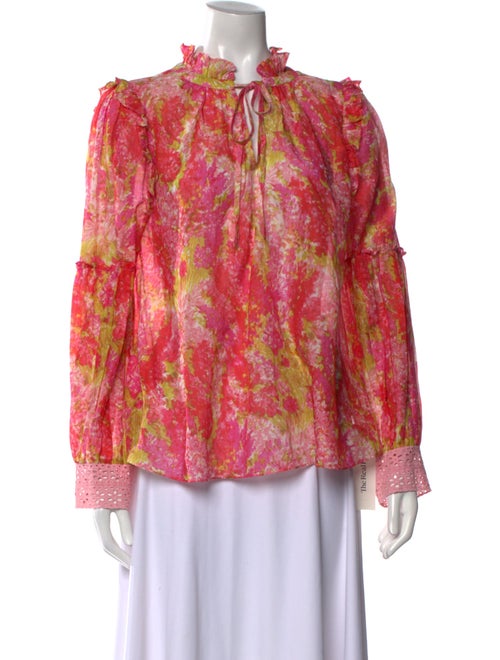 LoveShackFancy Floral Print Mock Neck Blouse