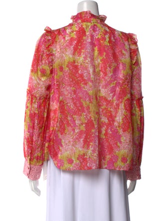 LoveShackFancy Floral Print Mock Neck Blouse