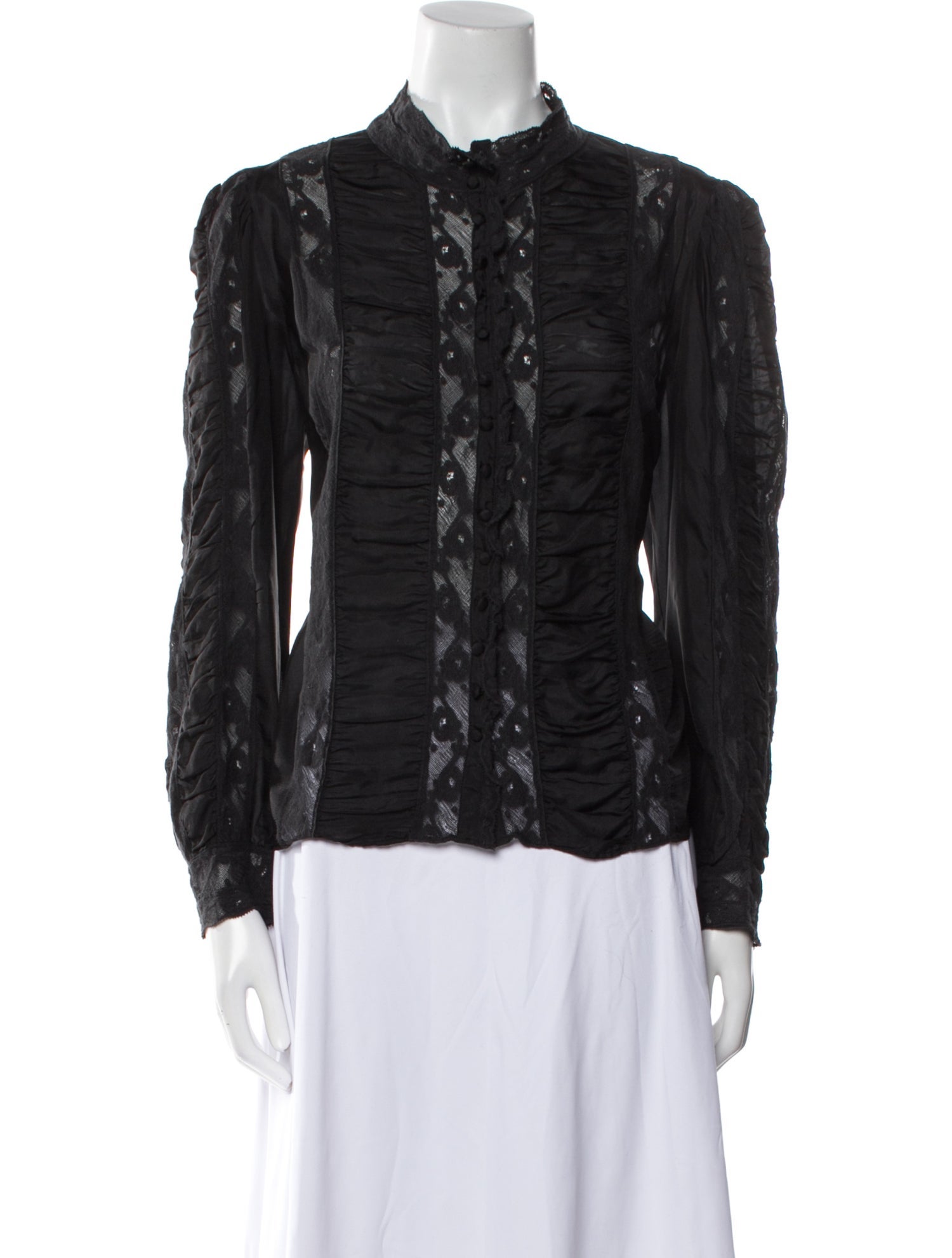 LoveShackFancy Silk Mock Neck Button-Up Top