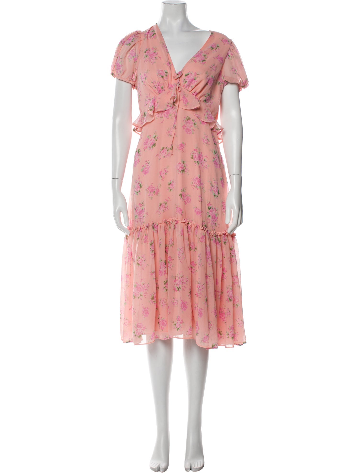 LoveShackFancy Floral Print Midi Length Dress