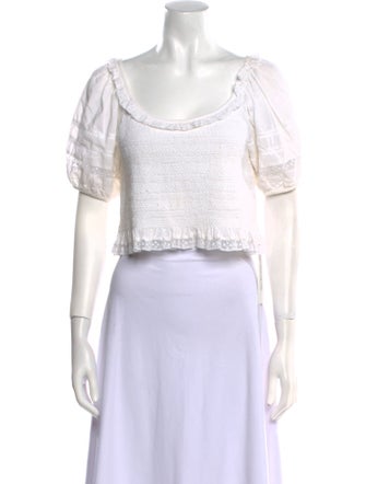 LoveShackFancy Scoop Neck Short Sleeve Crop Top