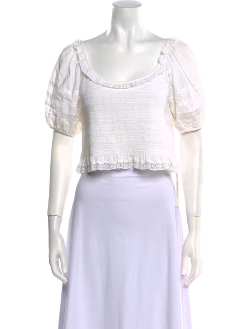 LoveShackFancy Scoop Neck Short Sleeve Crop Top