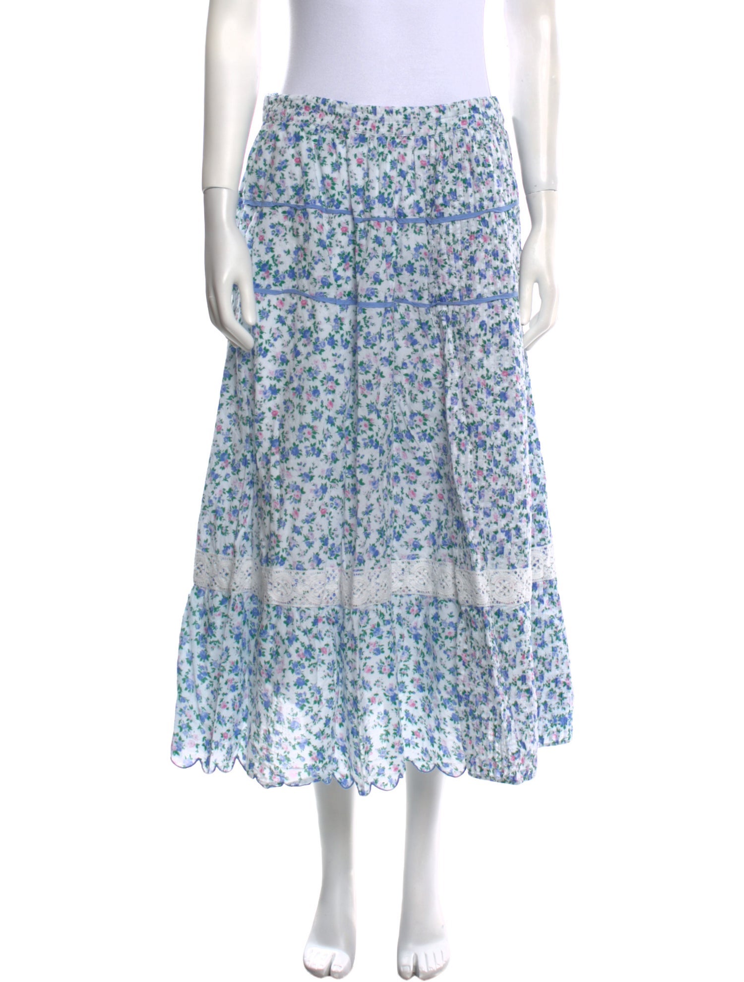 LoveShackFancy Floral Print Midi Length Skirt