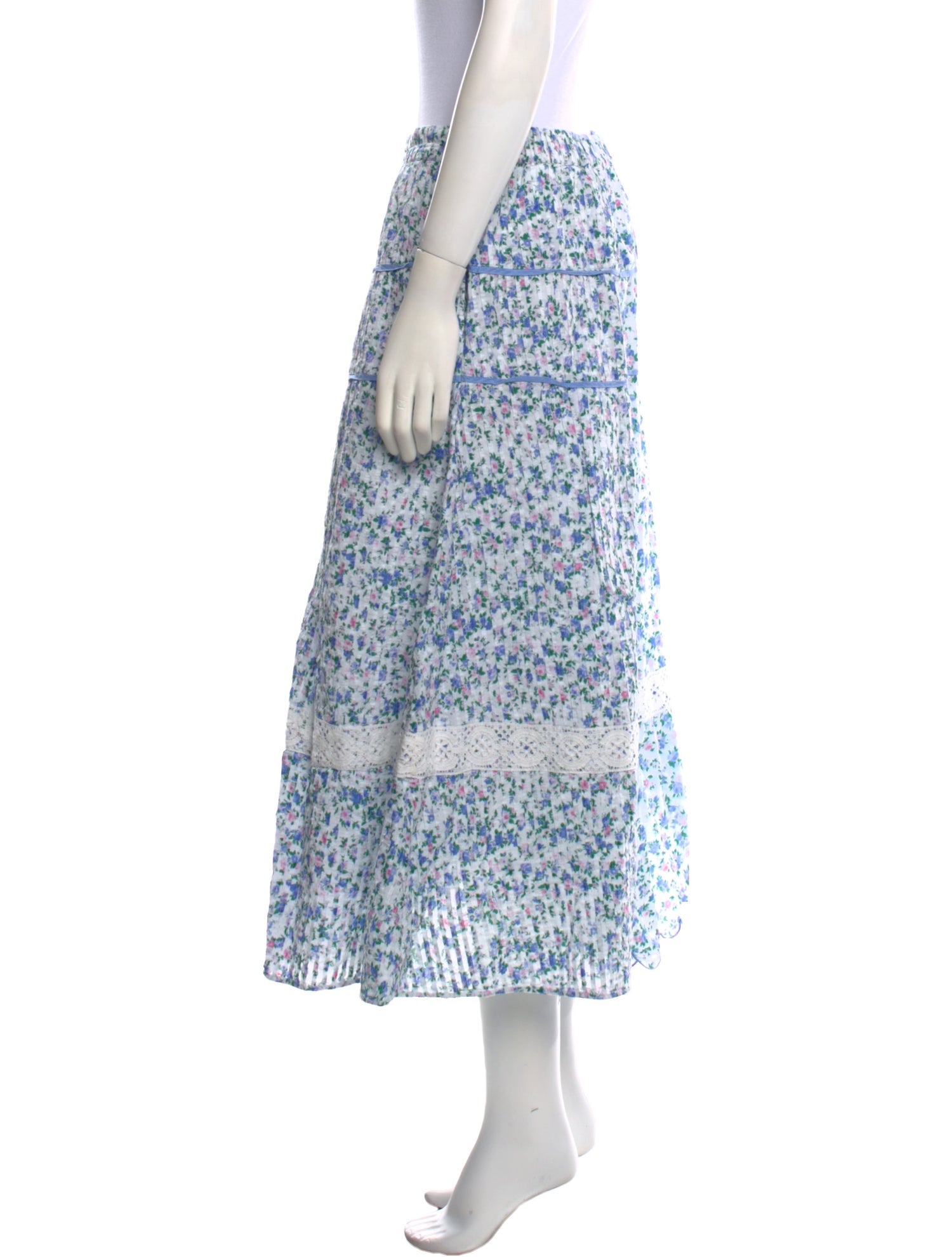 LoveShackFancy Floral Print Midi Length Skirt