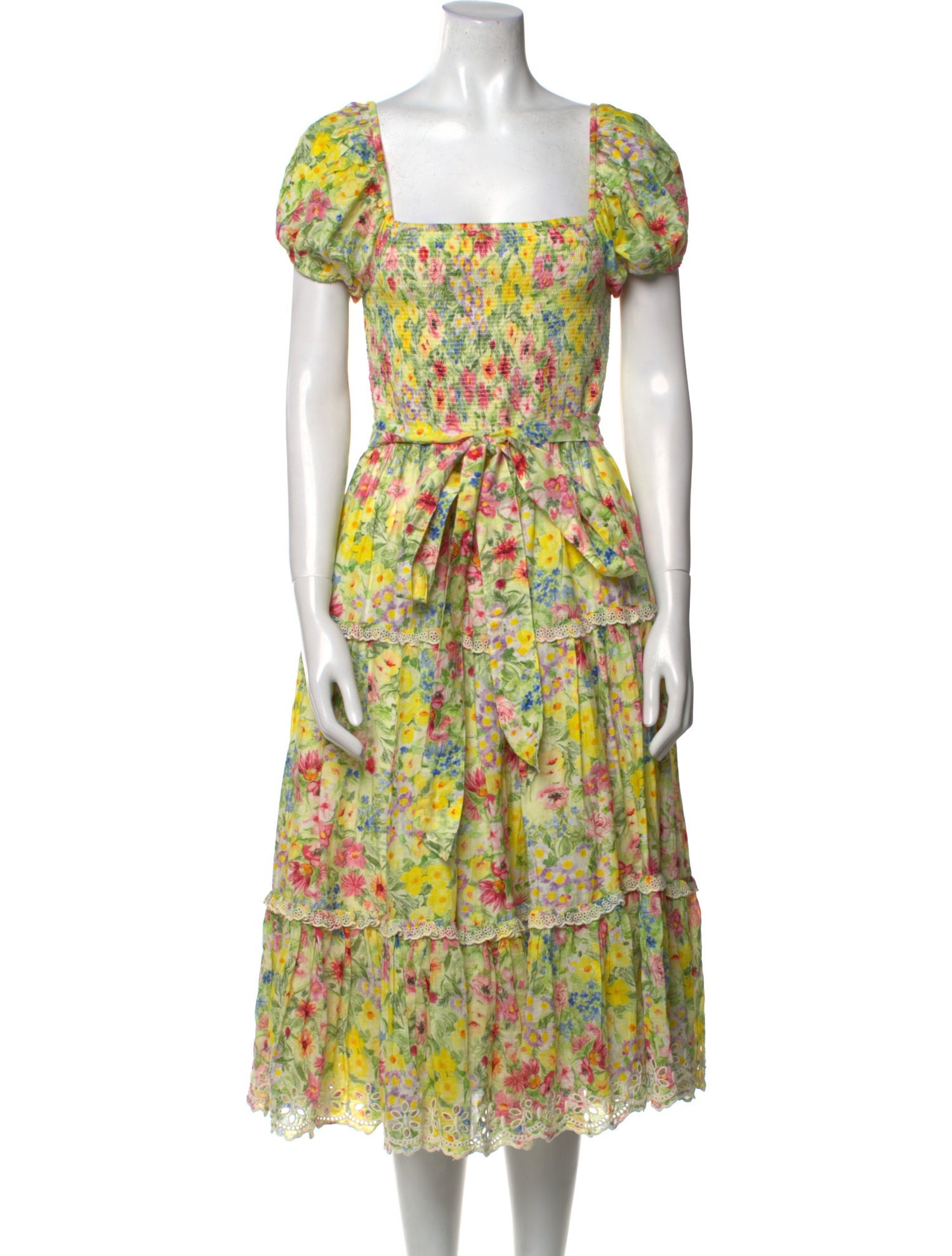 LoveShackFancy Floral Print Midi Length Dress
