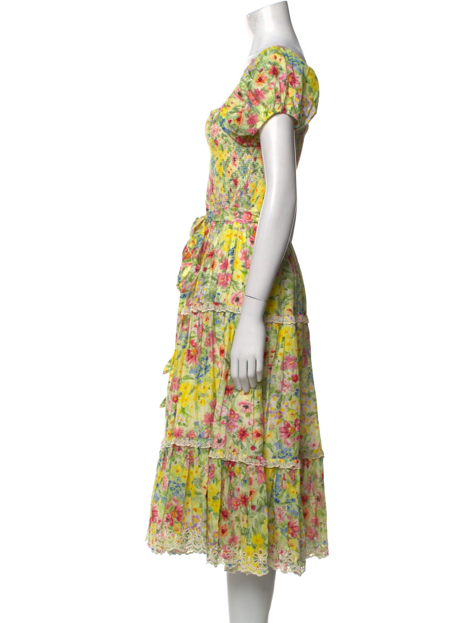 LoveShackFancy Floral Print Midi Length Dress