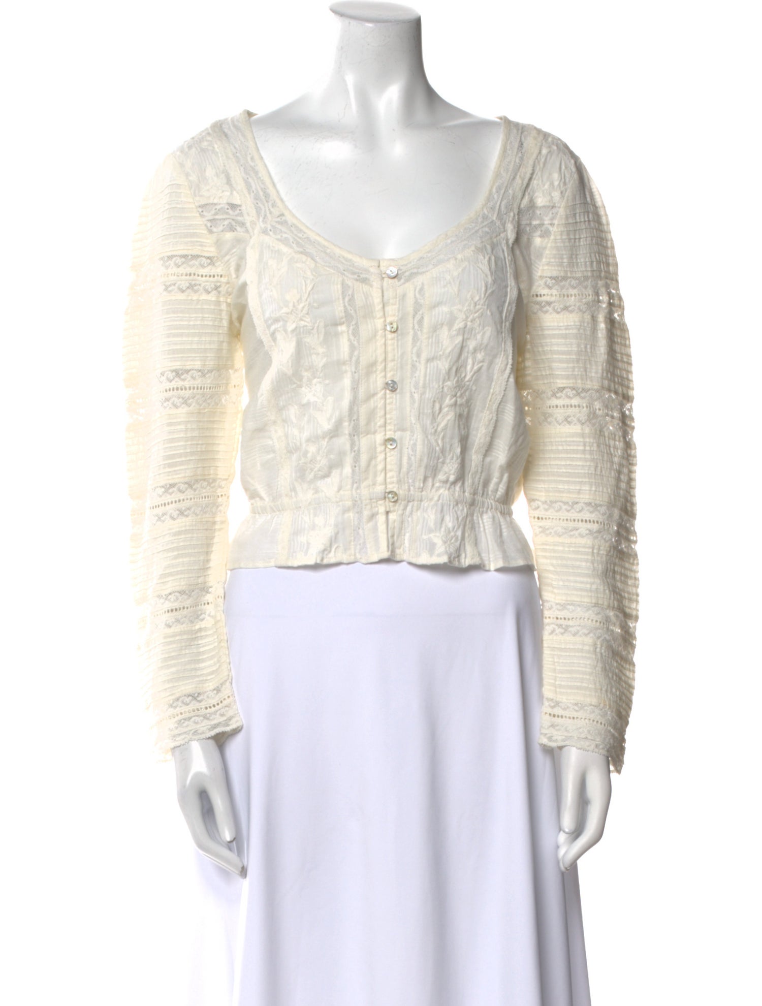 LoveShackFancy V-Neck Long Sleeve Crop Top