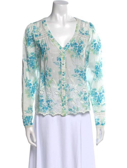 LoveShackFancy Floral Print V-Neck Blouse