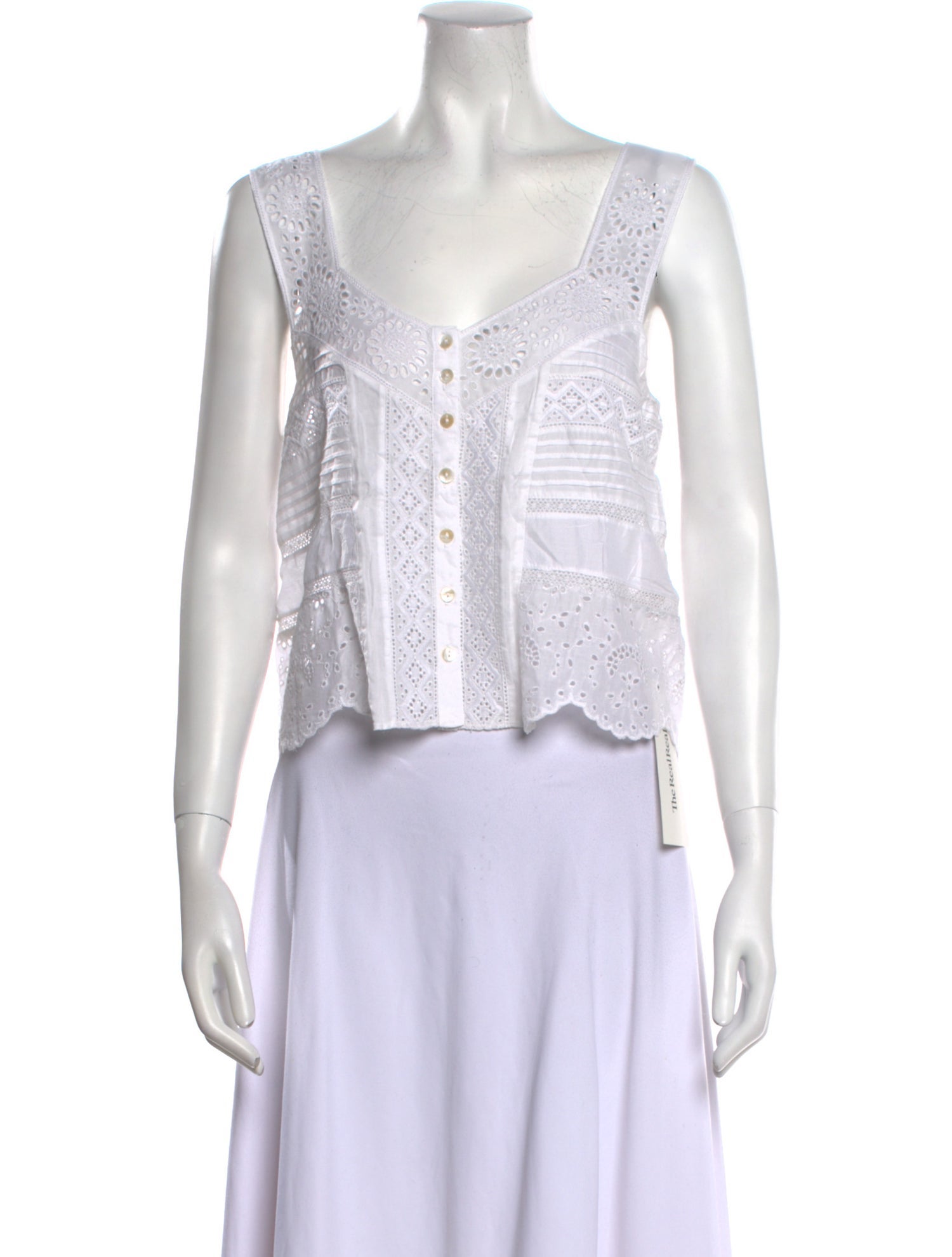 LoveShackFancy Lace Pattern Square Neckline Crop Top