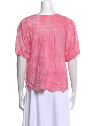 LoveShackFancy Tie Neck Short Sleeve Blouse