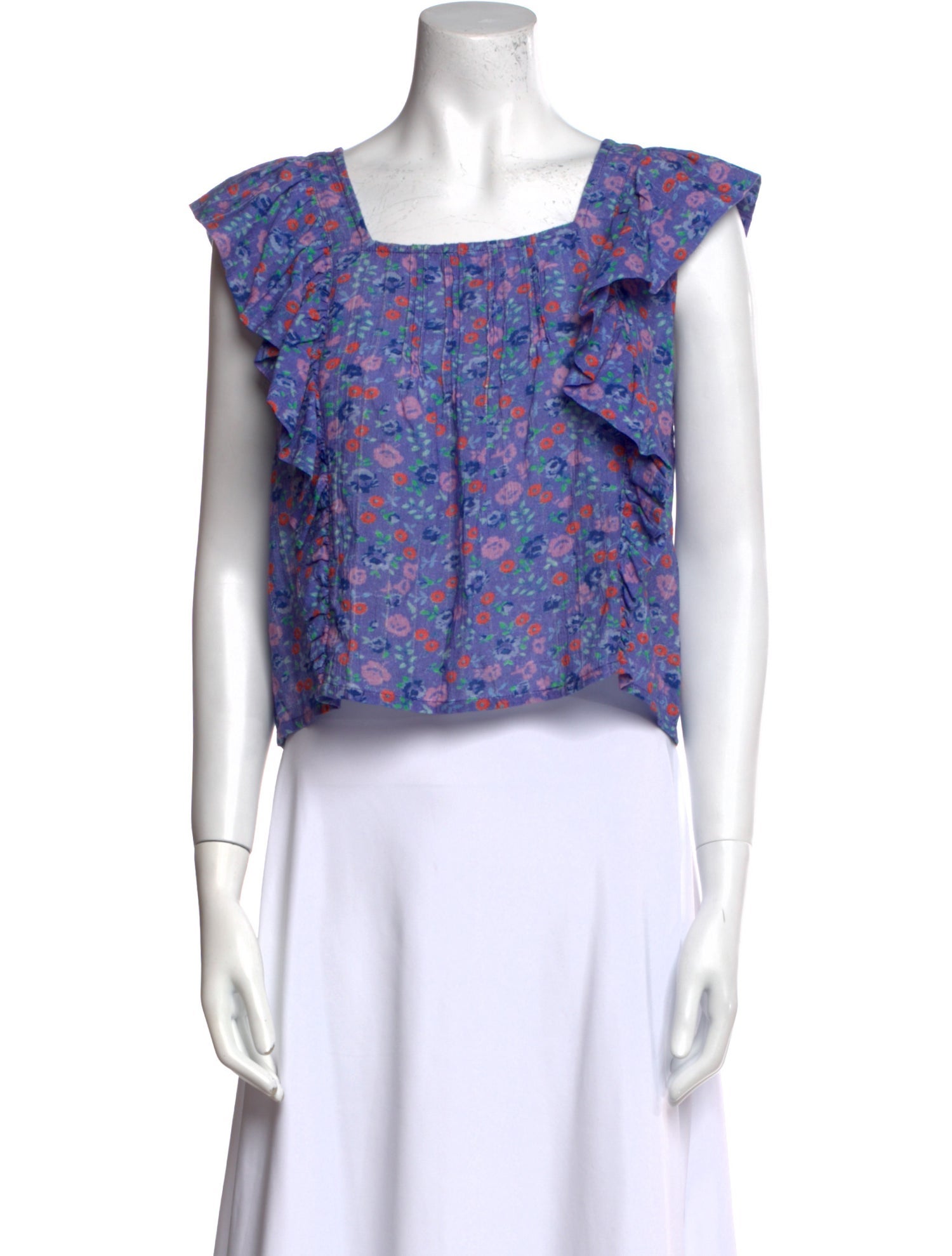 LoveShackFancy Floral Print Square Neckline Crop Top