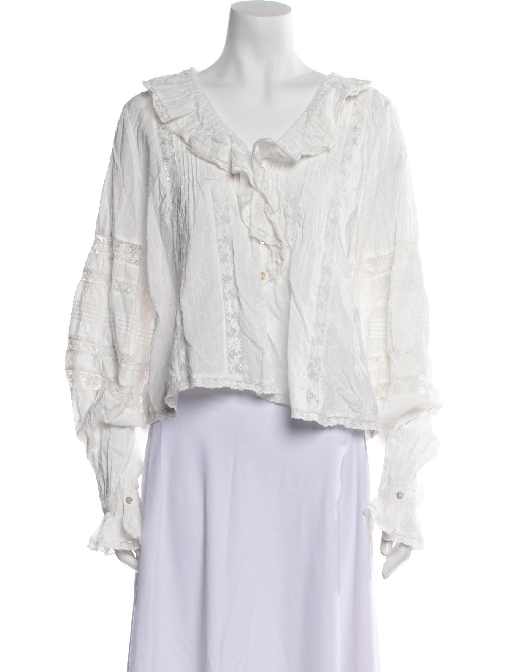 LoveShackFancy V-Neck Long Sleeve Crop Top