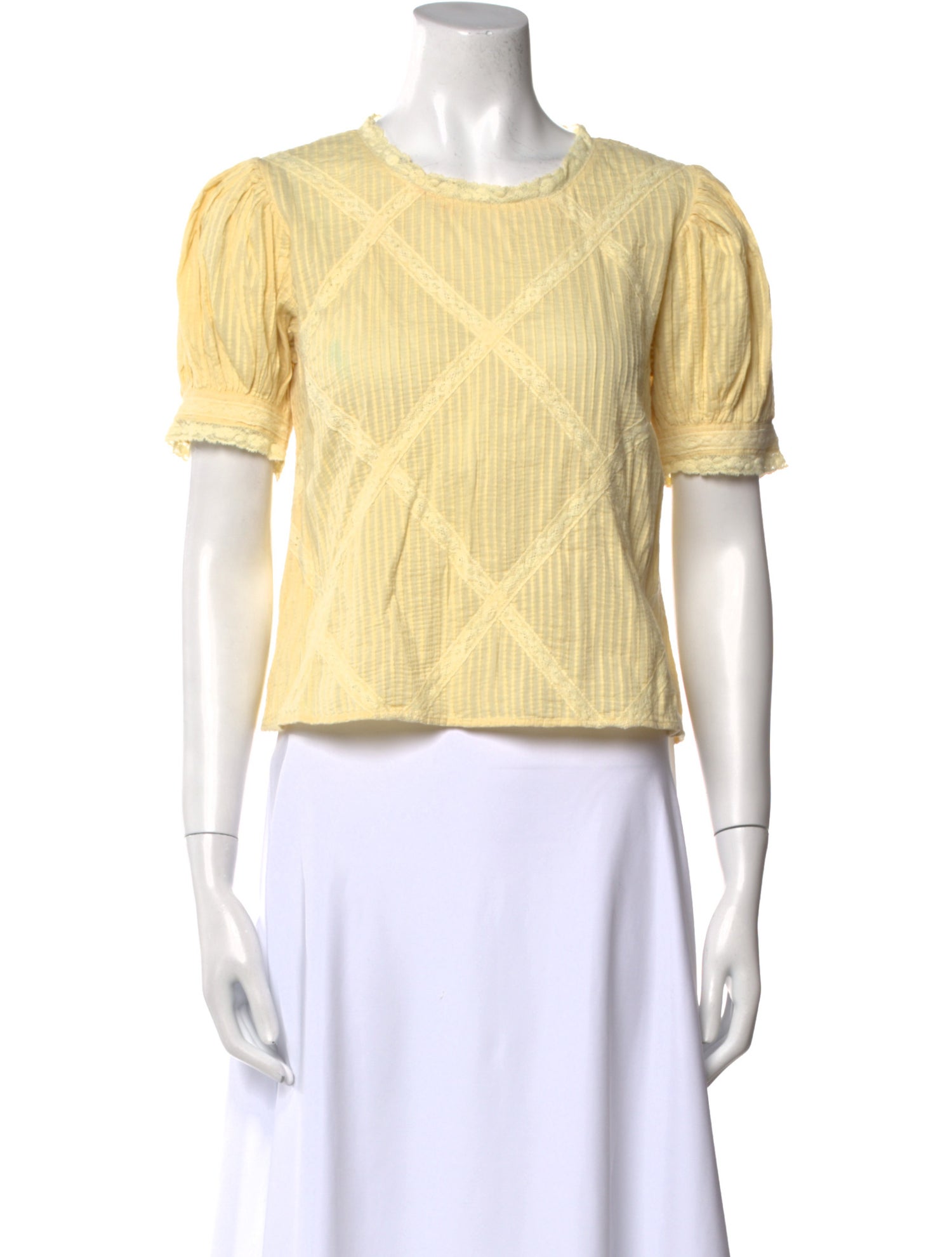 LoveShackFancy Crew Neck Short Sleeve Crop Top