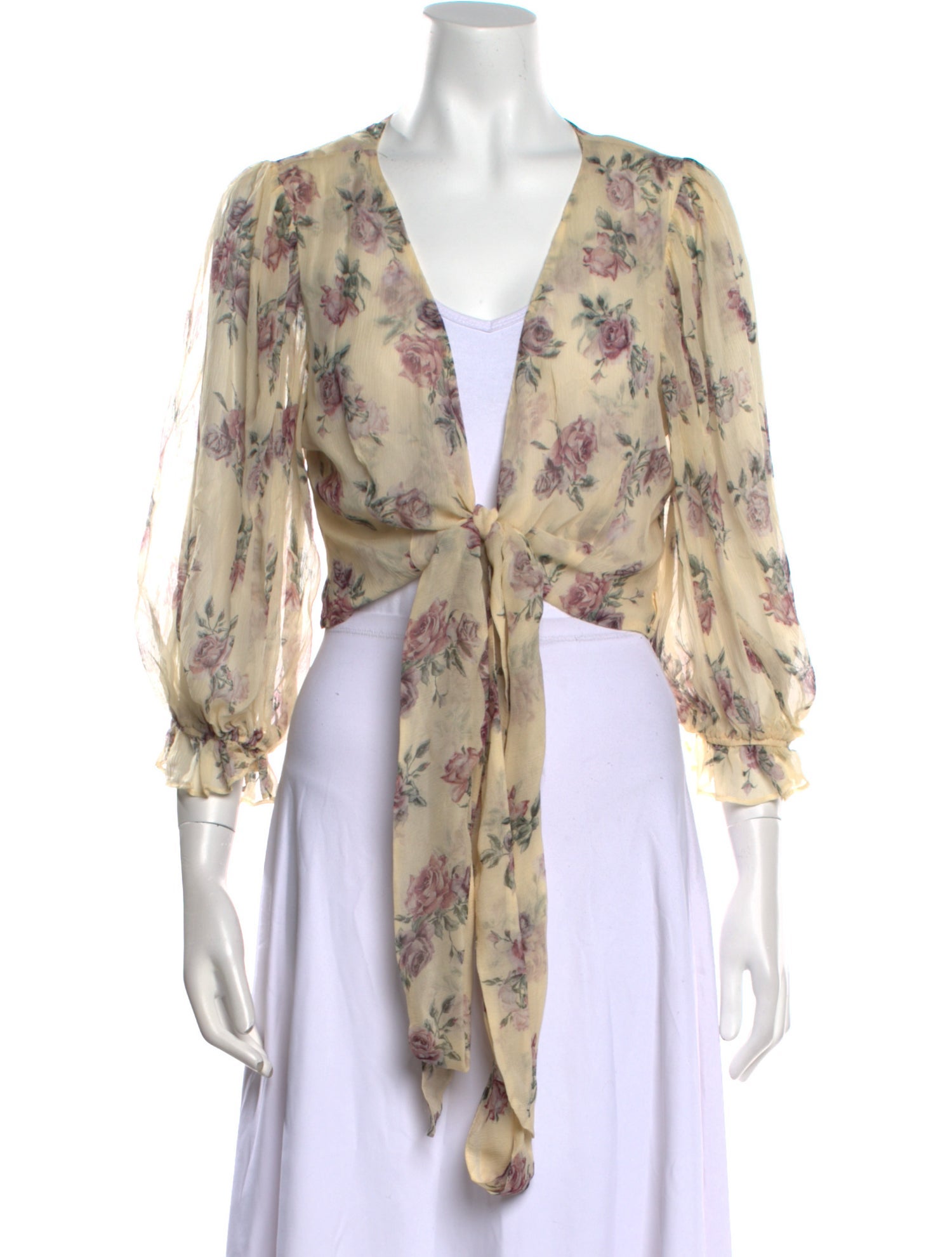 LoveShackFancy Silk Floral Print Crop Top