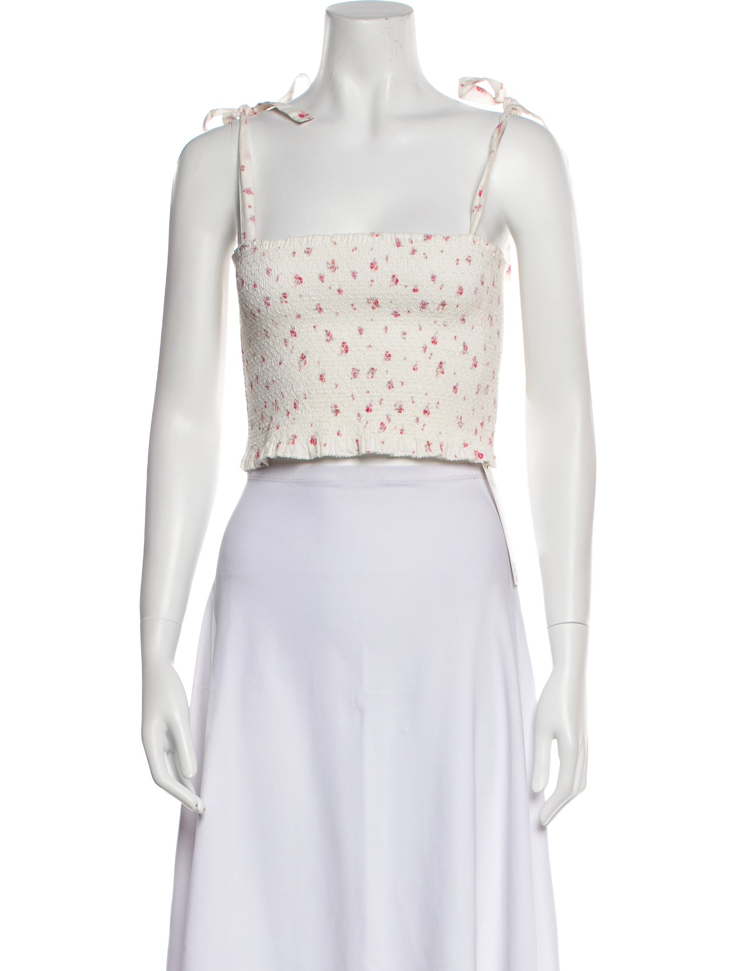 LoveShackFancy Floral Print Square Neckline Crop Top