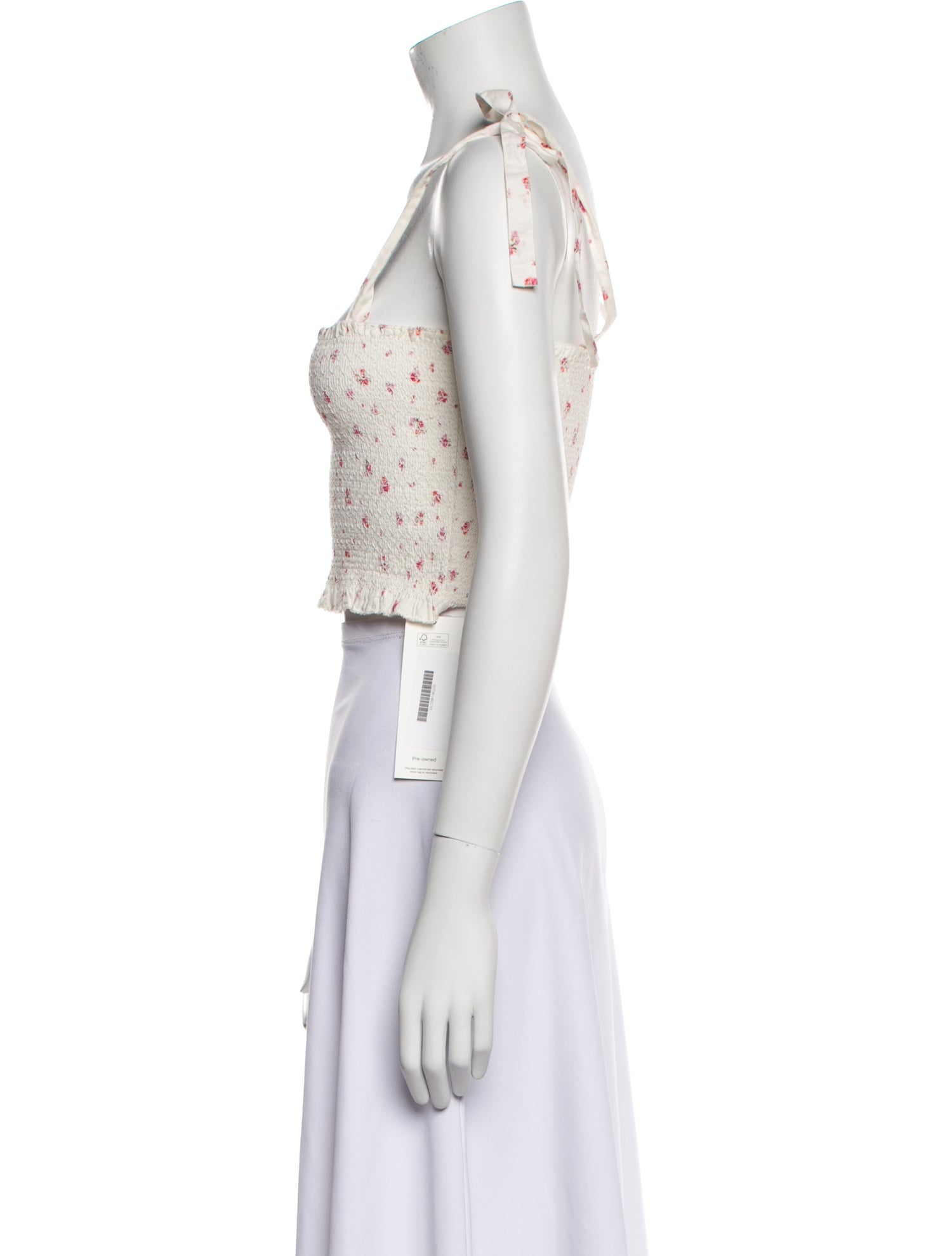 LoveShackFancy Floral Print Square Neckline Crop Top