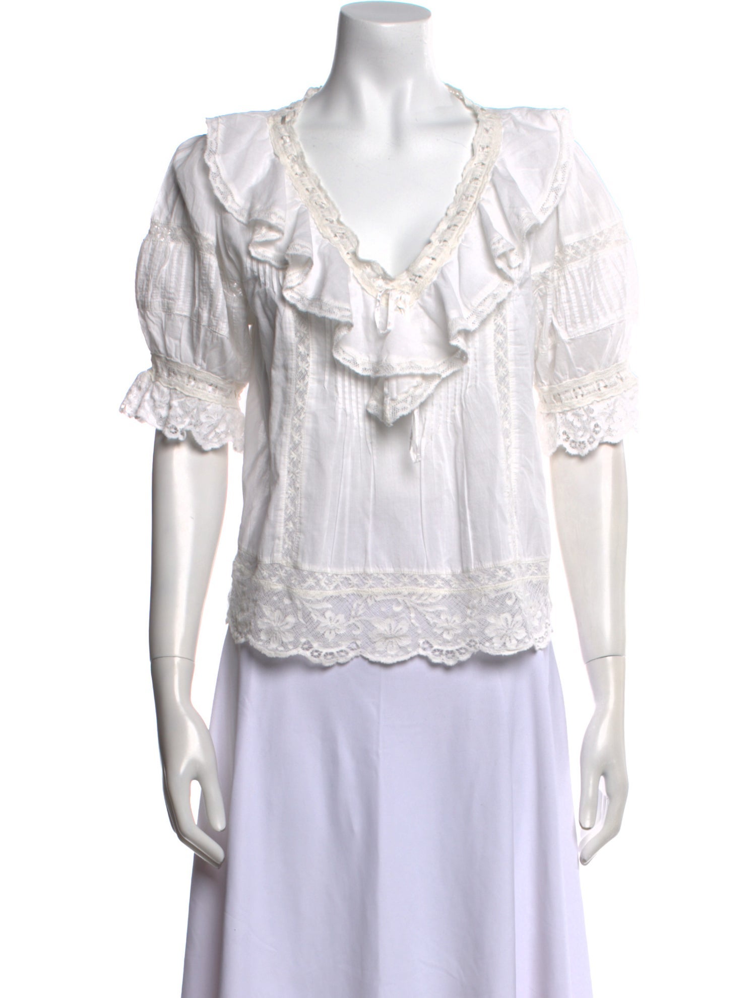 LoveShackFancy V-Neck Short Sleeve Blouse