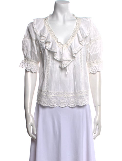 LoveShackFancy V-Neck Short Sleeve Blouse