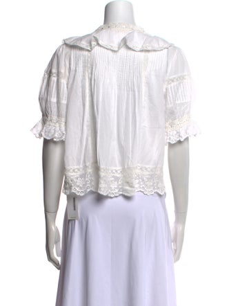 LoveShackFancy V-Neck Short Sleeve Blouse