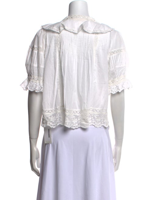 LoveShackFancy V-Neck Short Sleeve Blouse