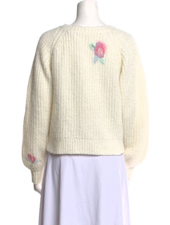 LoveShackFancy Floral Print Crew Neck Sweater