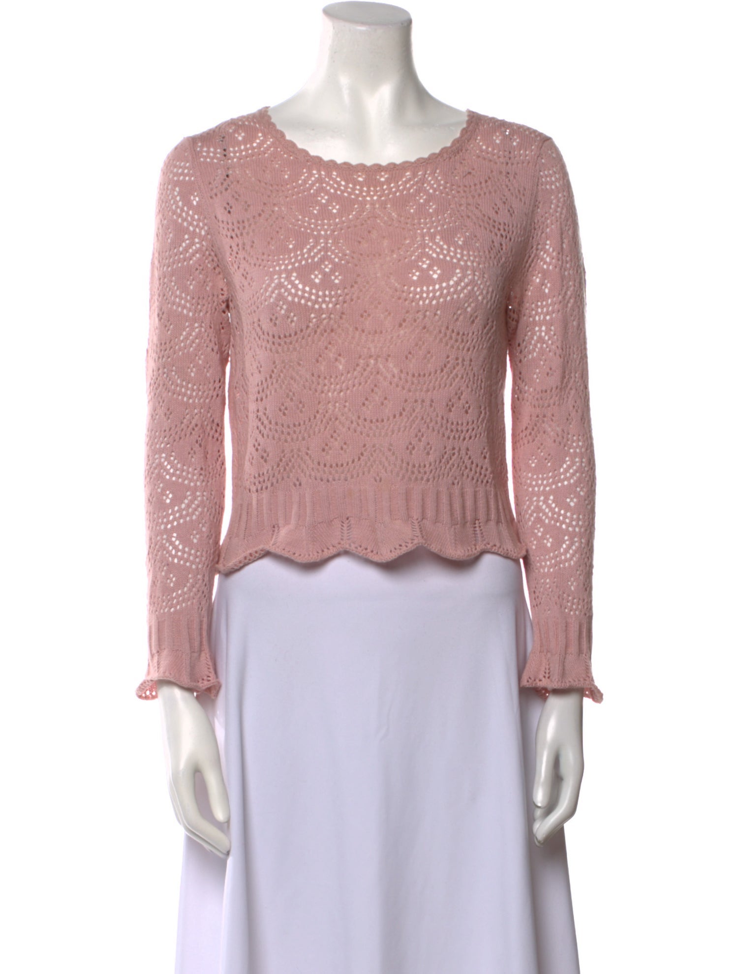 LoveShackFancy Scoop Neck Long Sleeve Crop Top