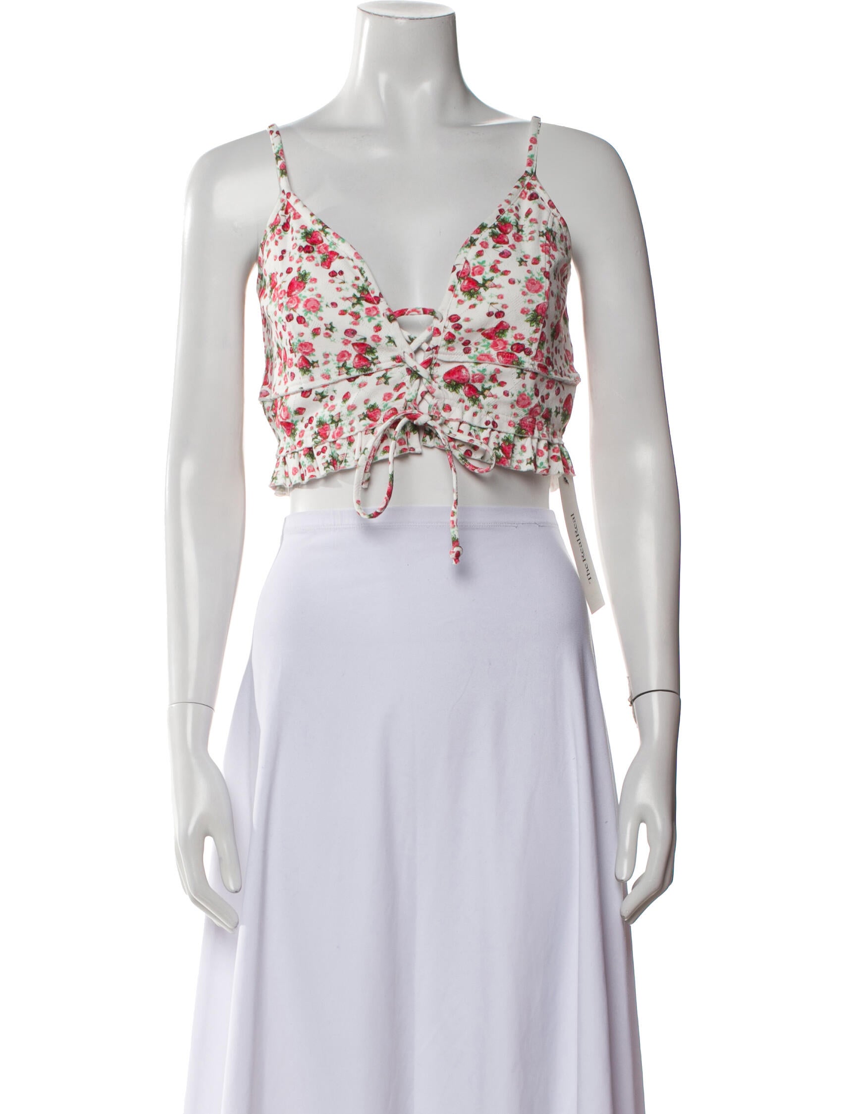 LoveShackFancy Floral Print V-Neck Crop Top