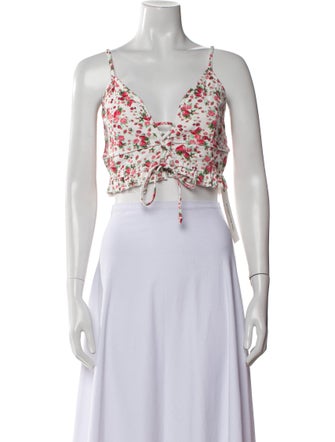 LoveShackFancy Floral Print V-Neck Crop Top