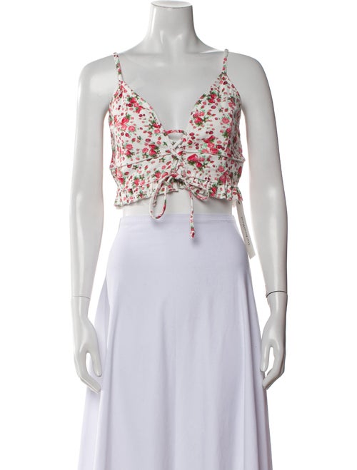 LoveShackFancy Floral Print V-Neck Crop Top